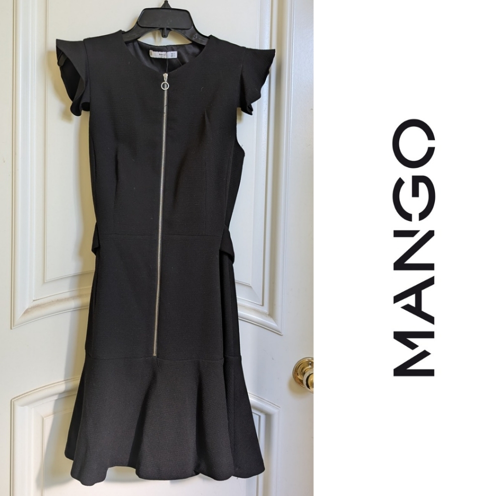 Mango Fron Zipper Black Dress